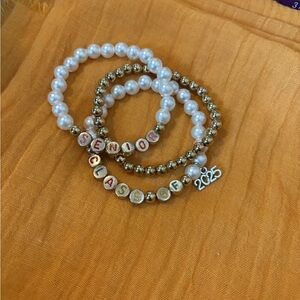 Pearl and Gold Beaded Senior Class of 2025 Bracelet Set